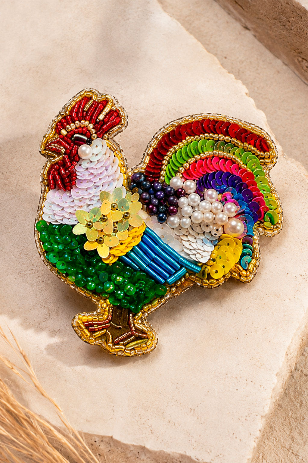 Broche Gallo Multicolor Hecho a Mano