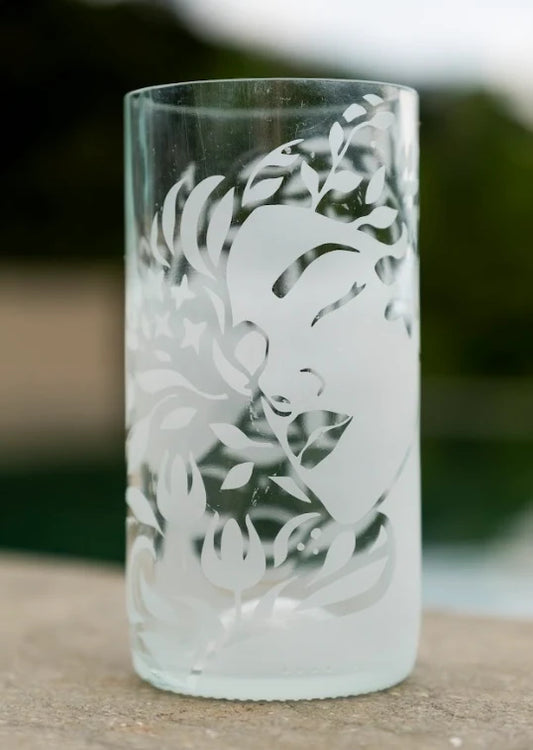 Vaso Madre Tierra Acua GLES de vidrio transparente con diseño blanco de naturaleza