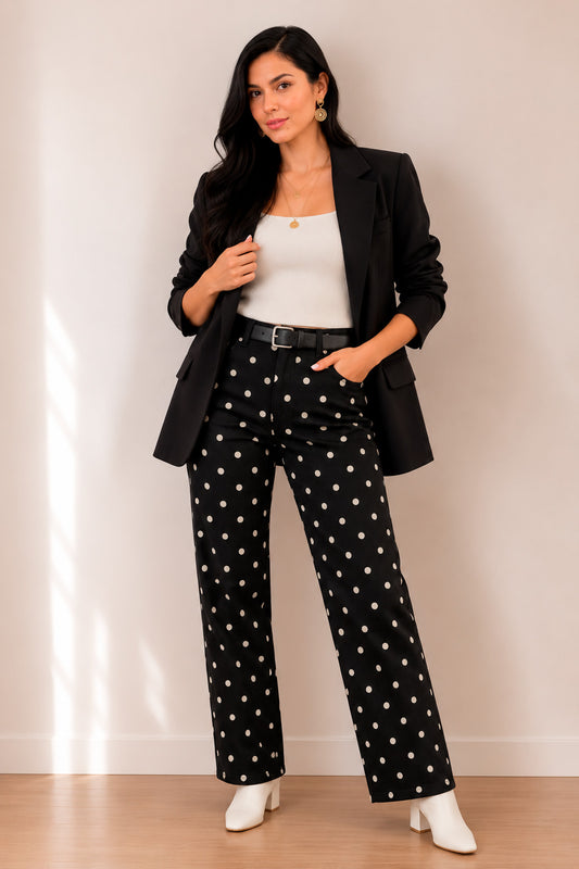 Pantalón negro con puntos blancos