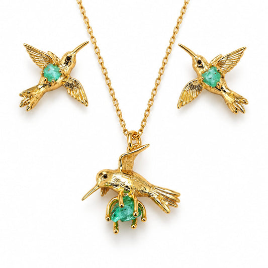 Set Colibríes con Esmeralda en bronce