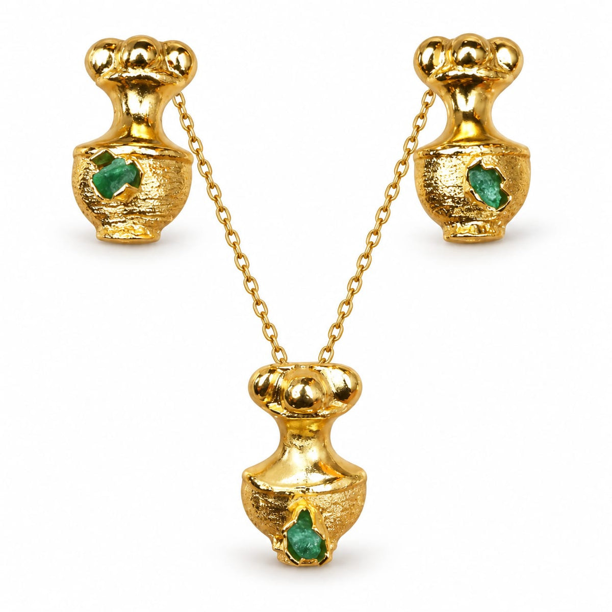 Set Poporos Ancestrales con Esmeralda en bronce