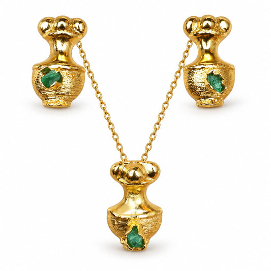 Set Poporos Ancestrales con Esmeralda en bronce